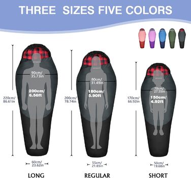 Спальний мішок WKFAMOUT Mumienschlafsack Outdoor -12°C-0°C, 500GSM, фліс, 3-4 сезони, для дорослих та дітей, чорний