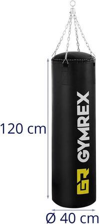 Боксерський мішок Gymrex, наповнений, для дорослих, Ø 40 x 120 см, підвісний, з чотириточковим сталевим ланцюгом, для дому, для боксу, пісочний мішок