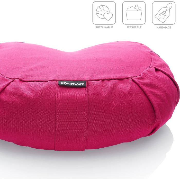 Подушка для йоги BODYMATE Halbmond 42x30x15 см, рожева - гречане лушпиння, бавовняний чохол, подушка для медитації