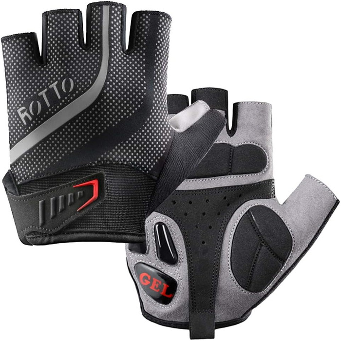 Велосипедні рукавички ROTTO MTB, напівпальцеві для чоловіків та жінок з гелевою та SBR-подушкою, чорно-сірі, розмір L
