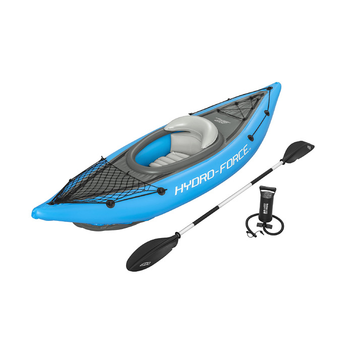 Надувний одномісний каяк Hydro-Force Cove Champion з веслом, помпою та сумкою для перенесення, синій