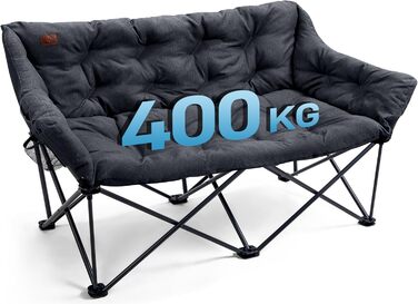 Кемпінгове крісло-диван EVER ADVANCED для 2 осіб, 145 см, чорне, 400 кг, широке, з високою спинкою