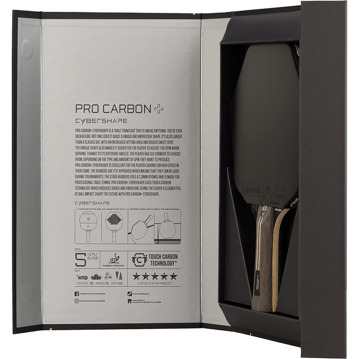 Професійна тенісна ракетка STIGA Cybershape Pro Carbon+, 5-зіркова, шестикутна форма, для атакуючих гравців