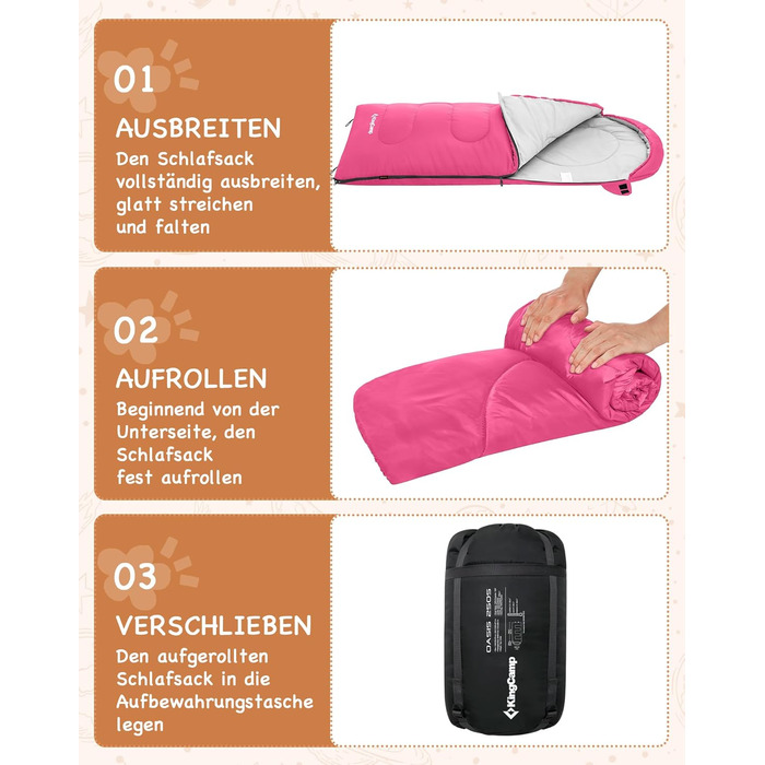 Дитячий спальний мішок KingCamp Rosa L для кемпінгу та піших прогулянок (3-4 сезони)