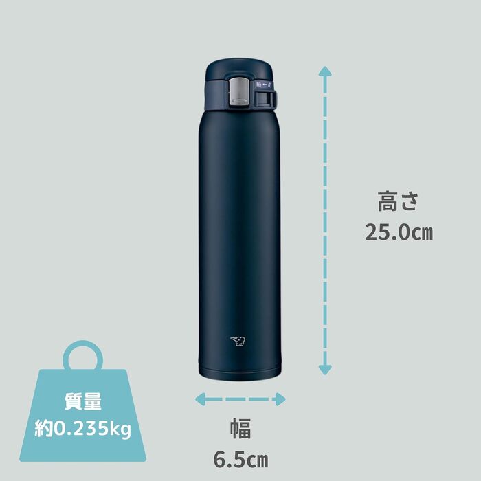Термос-фляга Zojirushi SM-SF60-AD, 600 мл, нержавіюча сталь, морський синій, з кришкою One-Touch для пиття