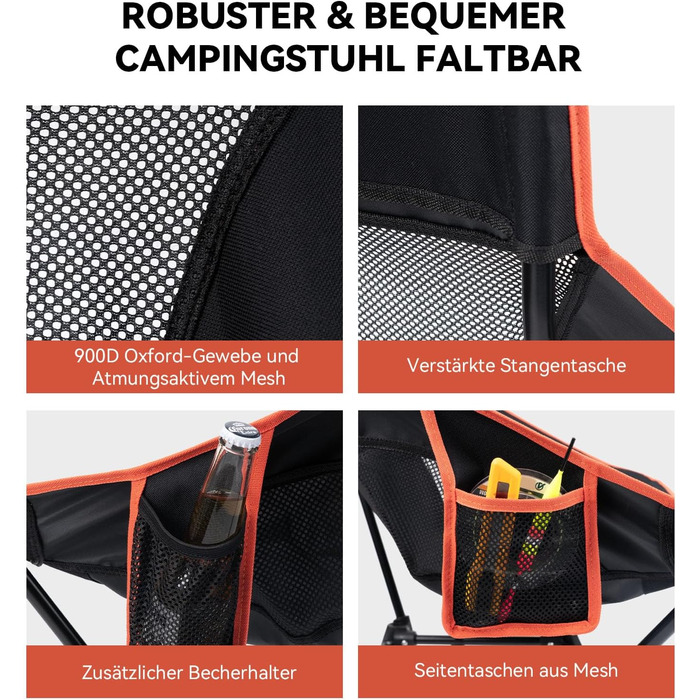 Складний туристичний стільчик Hochlehner з підголівником, 150 кг, чорний