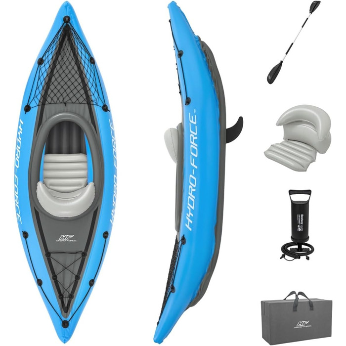 Надувний каяк Hydro-Force Cove Champion для 1 особи, комплект із веслом, насосом і сумкою, синій, 2023