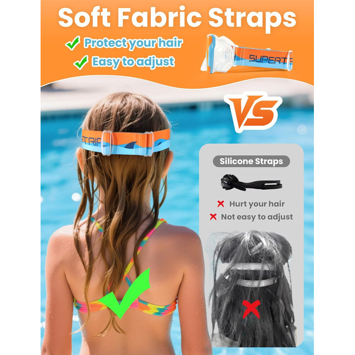 Дитяча маска для плавання та снорклінгу Supertrip, 6-14 років, скло, помаранчево-блакитна