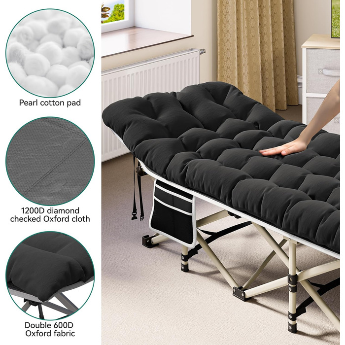 Складне кемпінгове ліжко YITAHOME для дорослих з матрацом, міцне та надійне, блакитне (чорний + матрац)