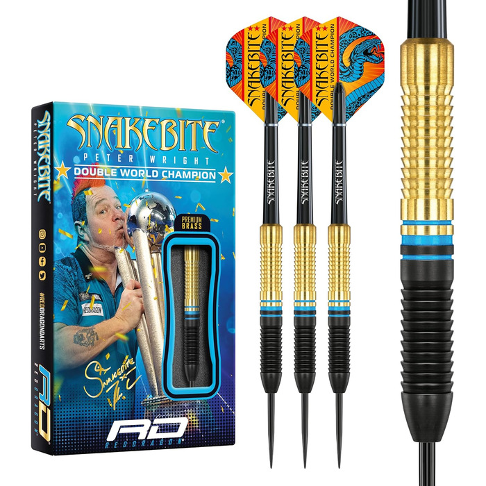 Дротики Red Dragon Peter Wright Snakebite латунні з сталевим вістрям, сині
