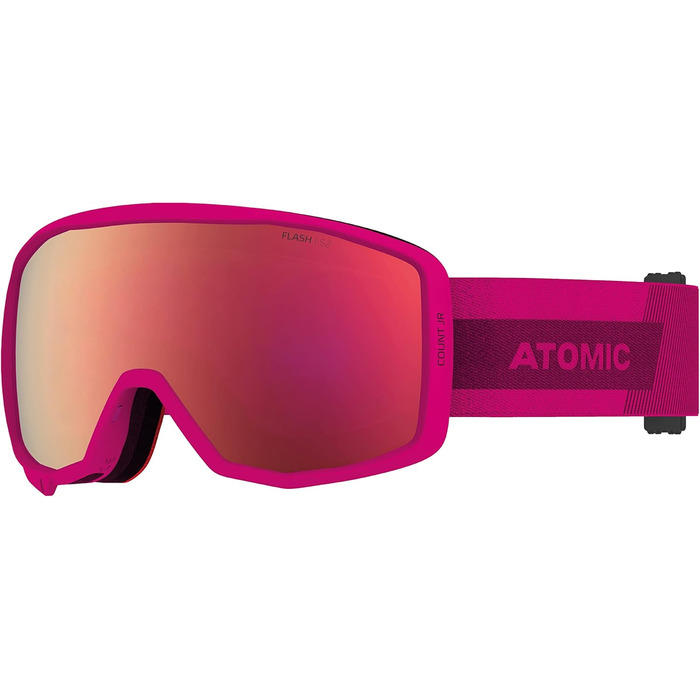 Дитячі лижні окуляри ATOMIC Count JR, циліндричні, berry/pink, комфортна оправа Live Fit, сумісні з окулярами, антифог, силіконовий ремінець