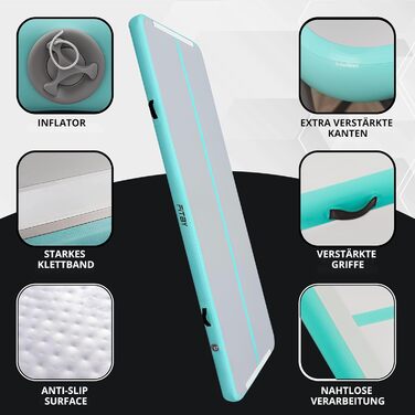 Гімнастичний надувний мат Airtrack 3м – для дітей та дорослих – з електричним насосом, для йоги та фітнесу, білий/бірюзовий