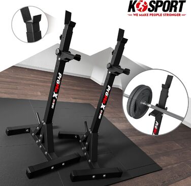 K-Sport Стійка для присідань, посилена штангою до 250 кг, регульована висота, для ефективного тренування м'язів, з E-Book