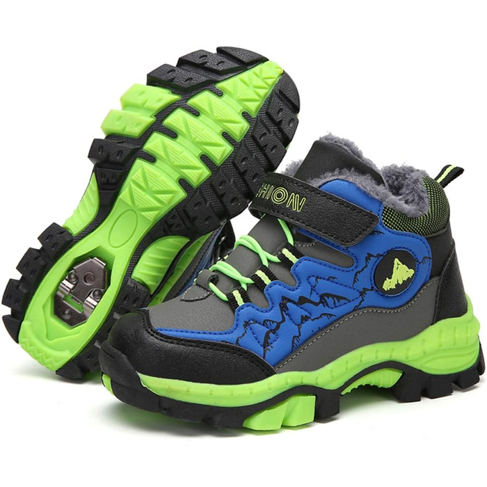 Зимові дитячі черевики для хлопчика: трекінгові, туристичні, водонепроникні, розмір 30-40 EU, зелені