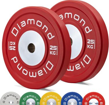 Пара змагальних дисків Pro Diamond 2 x 25 кг, 50 мм, червоні – для штанги та гантелей, тренажерний зал і домашній фітнес