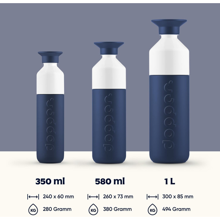 Індивідуальна термобутилка Dopper Insulated 580 мл, нержавіюча сталь, двостінна, термочашка для кави і чаю, герметична, тримає 24 год холод, 9 годин тепло, Breaker Blue