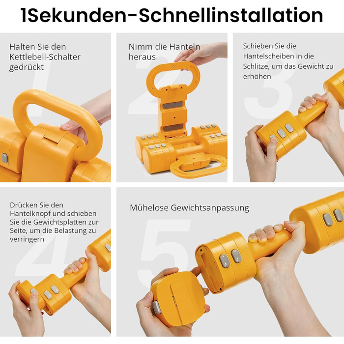 Регульований гантельний набір 2-в-1 для жінок – 4 рівні ваги (1-5.5 кг) – обладнання для фітнесу вдома, зелені гантелі (оранжевий)