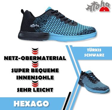 Жіноче/Чоловіче/Юнацьке взуття для боулінгу Aloha HexaGo – для правші та лівші, розмір 39 EU, блакитно-чорне