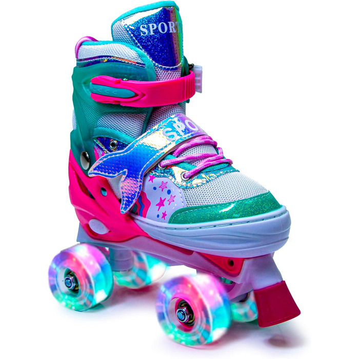 Дитячі ролики-хвіст русалки Scale Sports для дівчаток, регульовані, з підсвічуванням, розмір L (2.5-5 UK), м'ятно-рожеві