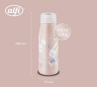 Дитяча термобутилка alfi KIDS ISO 350 мл, рожевий Балерина Зайчик, нержавіюча сталь, герметична, з кришкою, зберігає тепло 12 годин, холод 24 години, підходить для газованих напоїв, BPA-free