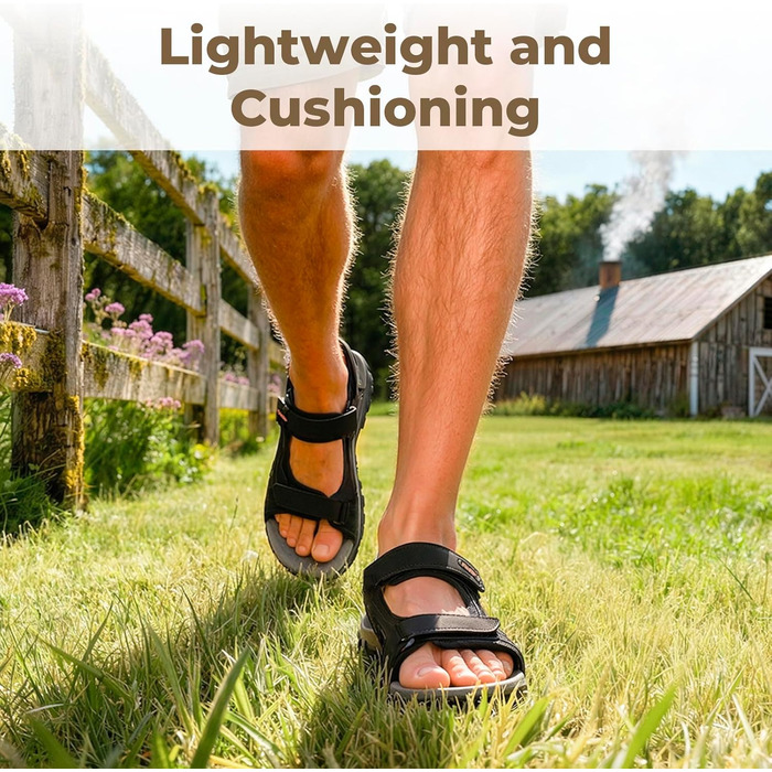 Чоловічі сандалі FitVille Wide для трекінгу та активного відпочинку, шкіра, чорні, 47 EU, з липучкою для широкої ноги