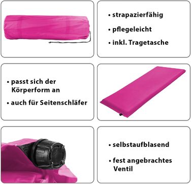 ALPIDEX Isomatte Camping: самонадувний килимок для кемпінгу 190x60x2.5 см, Berry Berry, 2.5-10 см товщина