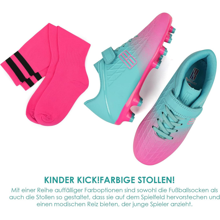 Дитячі футбольні бутси JABASIC для гри на твердих поверхнях. Підходять для хлопчиків та дівчаток. У комплекті з футбольними шкарпетками. Біло-блакитні (30 EU, м'ятно-рожеві)