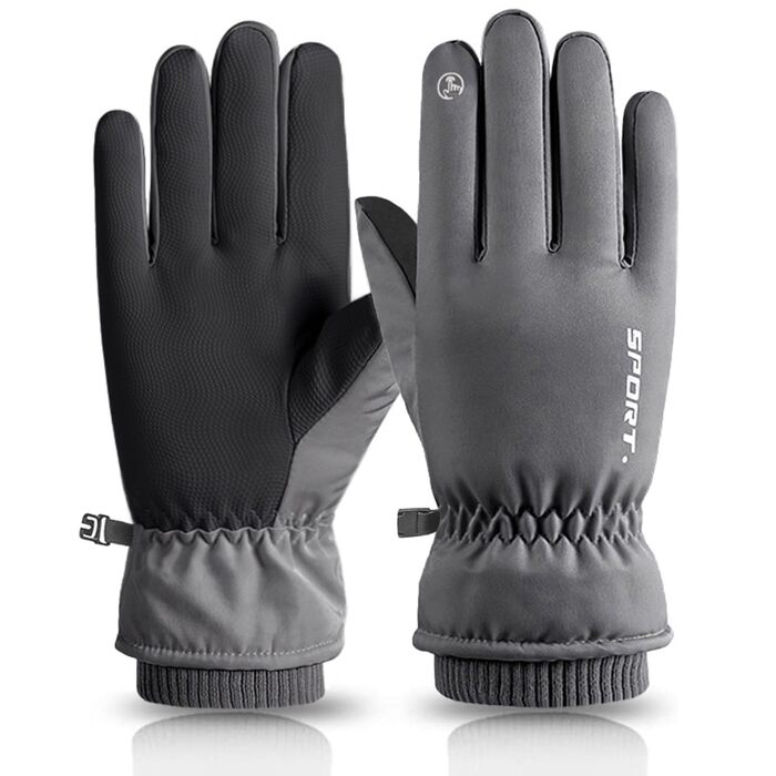 Чоловічі зимові рукавички KXF, шкіряні, з флісовою підкладкою, теплі, вітронепроникні, для їзди на велосипеді, водіння, бігу, кемпінгу та походів (Сірий)