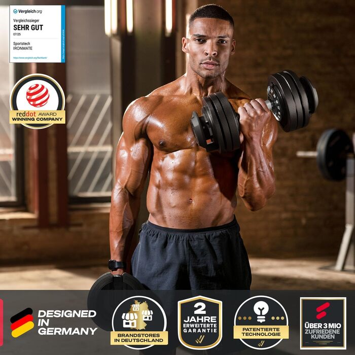 Ironmate Регульовані гантелі для дому, 1.5-18/24/40 кг, з набором дисків, 12-16 ваг, компактні, з неслизьким грифом, для силових тренувань, з підставкою (Ironmate 24 чорні)