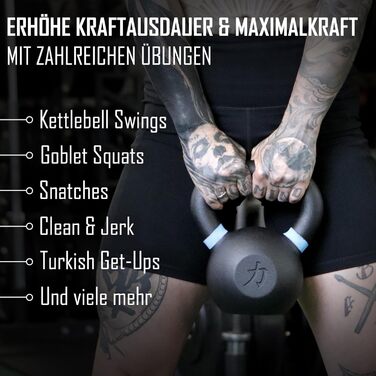 Гиря чавунна Strength Shop 10 кг з ергономічною ручкою, чорне порошкове покриття, кольорове маркування ваги, для функціонального тренування всього тіла, надміцна та довговічна