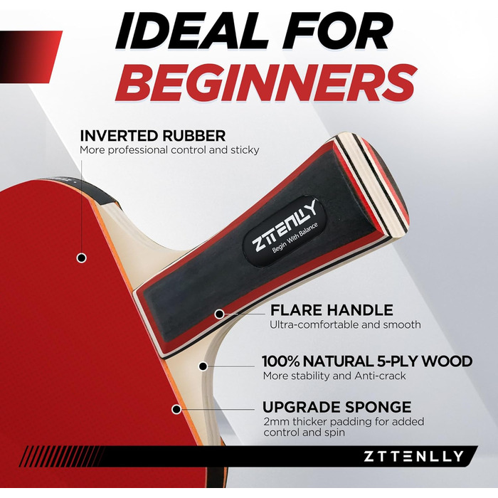 Набір для пінг-понгу ZTTENLLY: 2 або 4 ракетки з м'ячами та кейсом | Покращений контроль | Клейке гумове покриття | Для гри в приміщенні та на вулиці