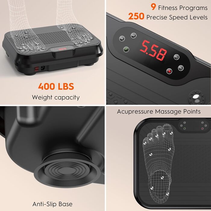 Віброплатформа для схуднення та корекції фігури Ganzkörper, 180 кг, 250 швидкостей, регульована