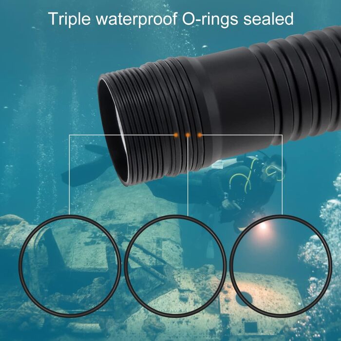 SecurityIng DF01 Дайверська лампа для дайвінгу, 1500 люмен, поворотна головка, для підводного плавання, глибина до 150 м, IP68, водонепроникна