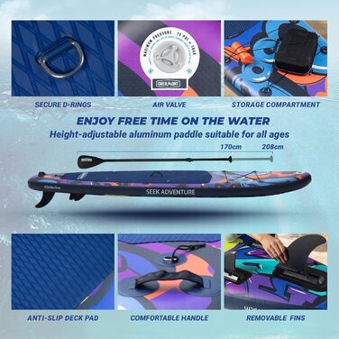 Надувний SUP Борд Overmont з аксесуарами - комплект для станд-ап паділбордингу з насосом, веслом, сумкою та плавником