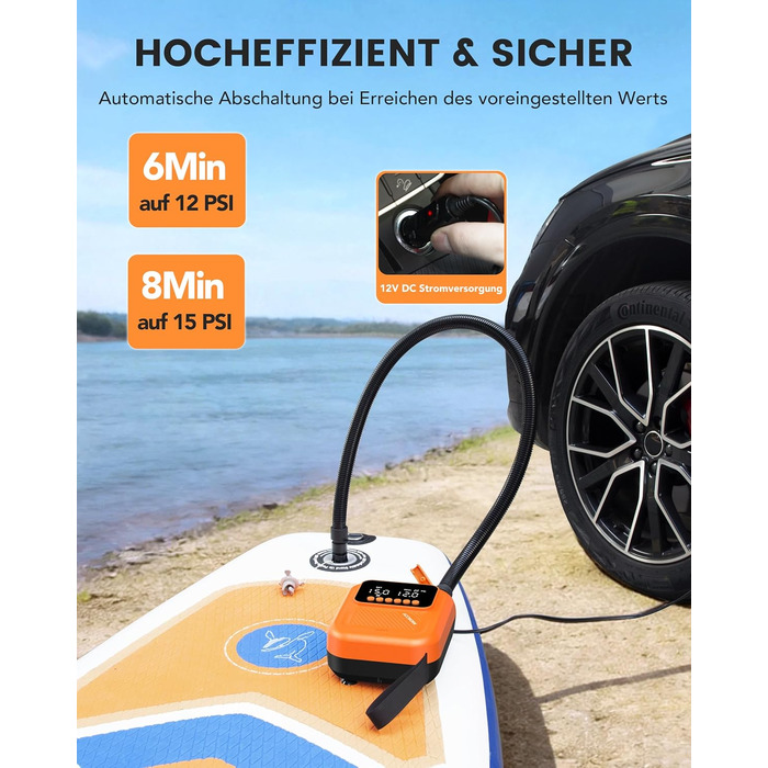Насос електричний для SUP дошки Accwork 20 PSI, 12V, з адаптерами для каяка, човна, надувного матрацу