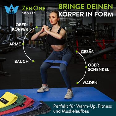 Стрічки для фітнесу ZenOne Sports® Loop - Набір еластичних стрічок для силових тренувань, розминки та більше. Набір Booty Band з інструкцією. Theraband Loop 5 кольорів