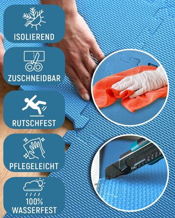 Фитнес-мат NEOLYMP для спортивного обладнання, посилена пазл-підлога для тренувань та гімнастики, захисний килимок (блакитний, 18 шт, 1.7 м²)