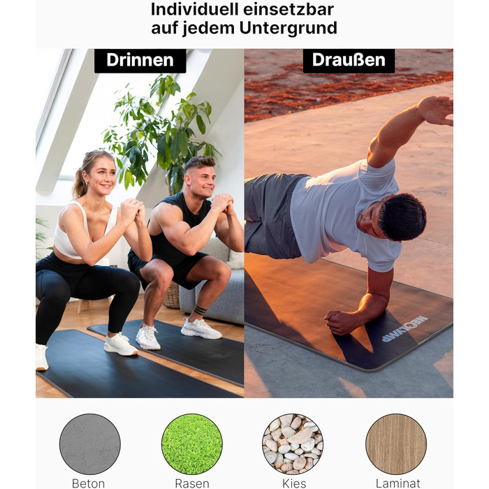 Фітнес-мат Neolymp Extra товстий (80 см, сірий) з ременем для перенесення та E-book - килимок для йоги, гімнастики, пілатесу для дому та спорту