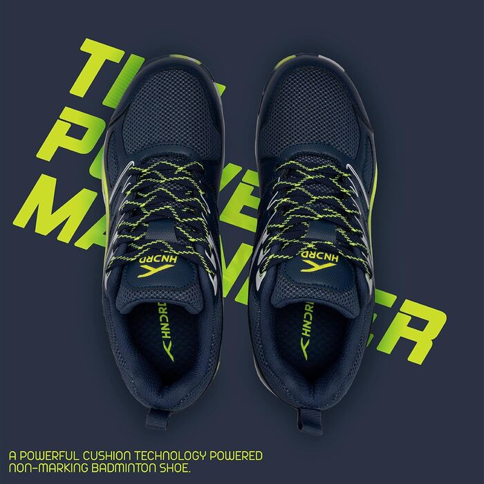 Професійне бадмінтонне взуття HUNDRED Xoom для чоловіків, матеріал верху: поліестер, підошва: гума, для бадмінтону/тенісу/сквошу/настольного тенісу/баскетболу та падел, колір: темно-синій/лайм, розмір EU 42