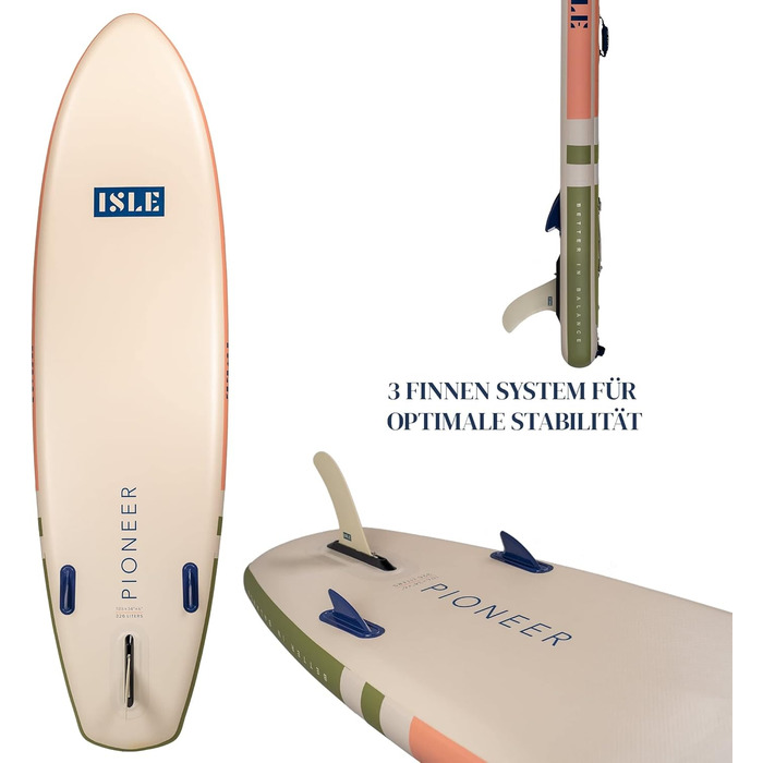 Надувна SUP-дошка ISLE Pioneer з рюкзаком, насосом, веслом і страховкою, 3 плавники, для початківців, дизайн California
