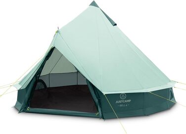 Намет JUSTCAMP Bell Tipi для сім'ї/групи - 4 розміри (4-12 осіб) - водонепроникний (3000 мм) - з висотою в стійці - 2 кольори (сірий, м'ятний) (4 особи - м'ятний)