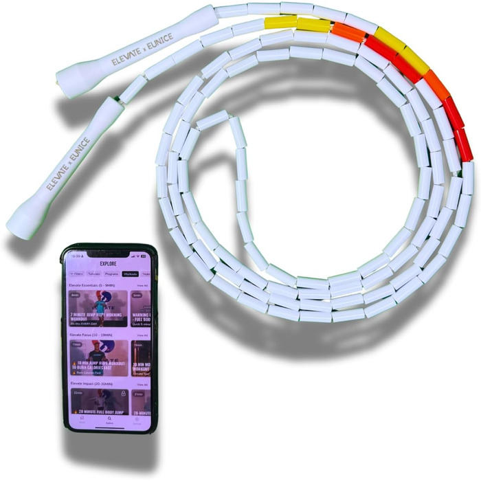 Стрибкова скакалка Elevate Beaded - професійна з регульованою довжиною до 3 м, товщина шнура 3 мм, вага 0.1 кг. (Білий/Жовтий/Помаранчевий/Червоний)
