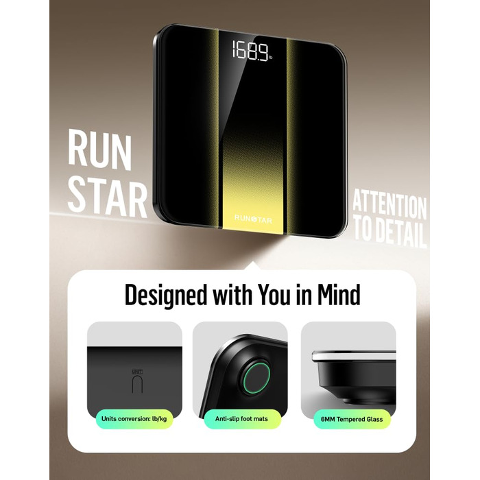 Електронні ваги RunStar з LED-дисплеєм, точність 180 кг, скло 6 мм