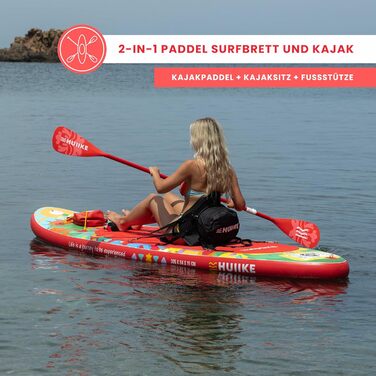 Надувний SUP-борд HUIIKE з аксесуарами: весло, фіни, насос. Стабільний та міцний SUP-борд для стабільного катання. Розмір 305 x 84 x 15 см, вантажопідйомність до 130 кг (Tiki - Full Pack)