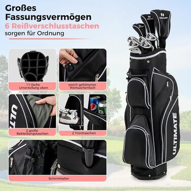 Комплект жіночих гольф-клуів COSTWAY, 9-ти частинний, для правшів з чохлом від дощу, включає драйвер, фейрвей, гібрид, залізи та паттер (чорний)