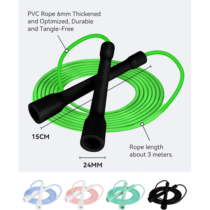 Стрибкове канат iMoebel 6 мм * 3 м, PVC, регульований, з ABS-ручкою, для дітей та дорослих, бокс, схуднення, кросфіт (чорно-зелений)