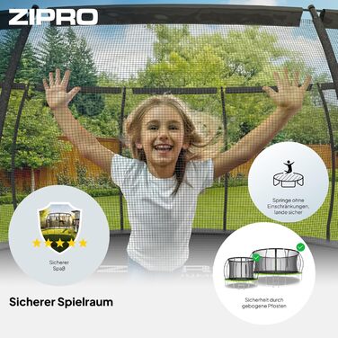 ZIPRO JumpPro Premium Трамплін для дітей Outdoor, Садовий трамплін з сіткою, Водостійкий, UV-захист, Легка збірка, Максимальне навантаження до 150 кг, Ø 252/312/374/435/496 см (10' - 252 см)