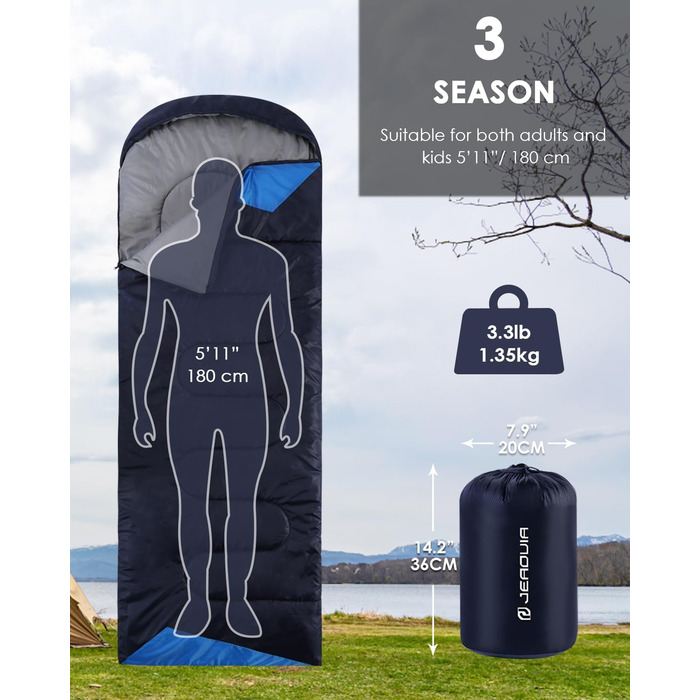 Спальний мішок для дорослих, туристів та дітей. Легкий, водонепроникний, для холодної погоди. Підходить для кемпінгу, хайкінгу, подорожей, полювання. Колір: темно-синій, розмір L