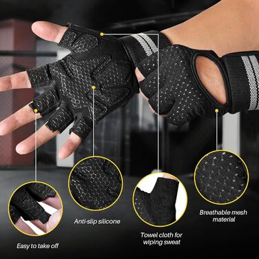 Фитнес рукавички для жінок з захистом суглобів та протиковзаючою поверхнею для важкої атлетики, фітнесу, кросфіту, велоспорту (Чорний, L)