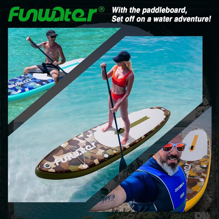 Надувний SUP-борд FunWater 11'10'6' з аксесуарами: весло, насос, сидіння. Кольори: ADLER-SCHWARZ&GRAU, CAMO-BRAUN